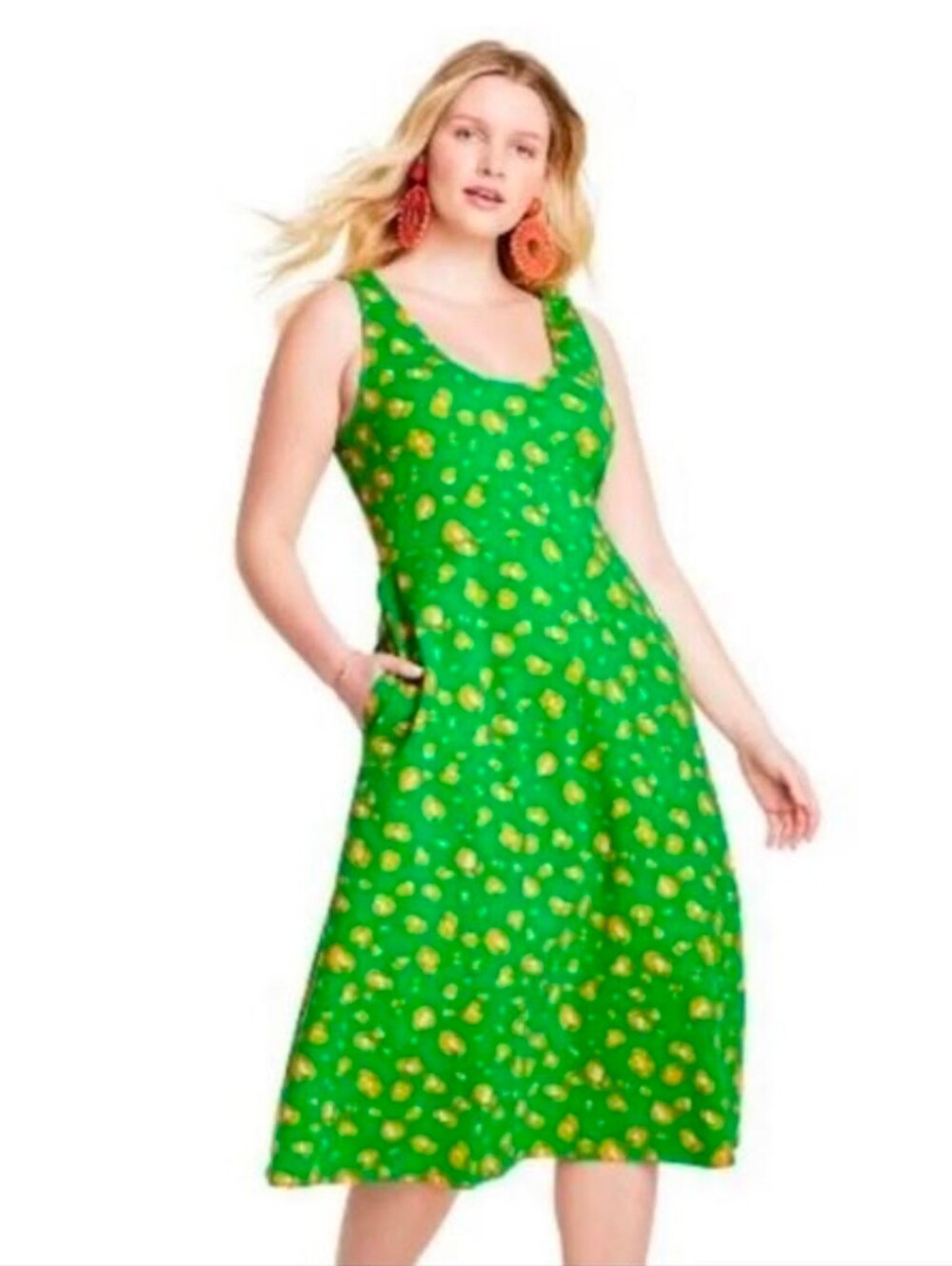 Tabitha Brown x Target Green & Yellow Floral Scoop-Neck Midi Dress - Size XL